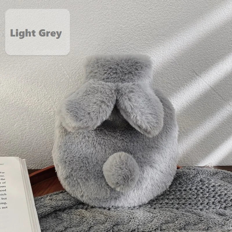 300ML Cute Plush Rabbit Hot Water Bag with Cover for Winter Hand Feet Warmer Explosion-Proof Reusable Jug Bottle for Hot Water