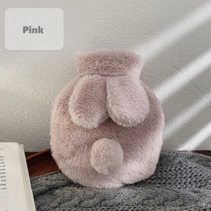 300ML Cute Plush Rabbit Hot Water Bag with Cover for Winter Hand Feet Warmer Explosion-Proof Reusable Jug Bottle for Hot Water