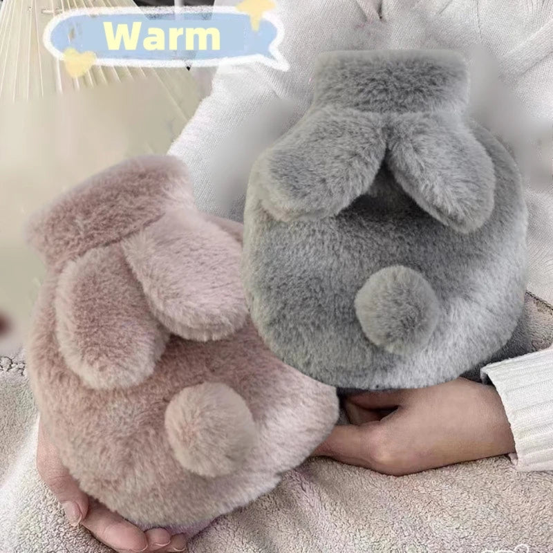 300ML Cute Plush Rabbit Hot Water Bag with Cover for Winter Hand Feet Warmer Explosion-Proof Reusable Jug Bottle for Hot Water