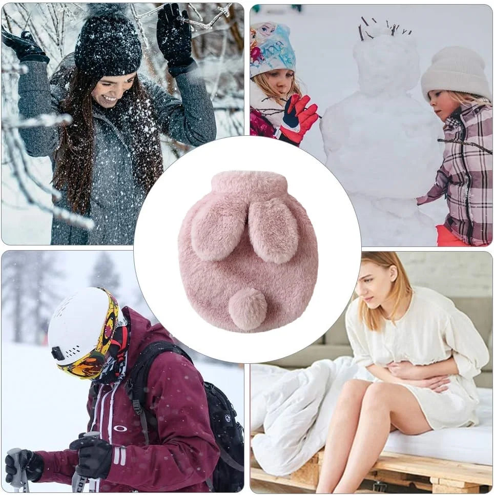 300ML Cute Plush Rabbit Hot Water Bag with Cover for Winter Hand Feet Warmer Explosion-Proof Reusable Jug Bottle for Hot Water