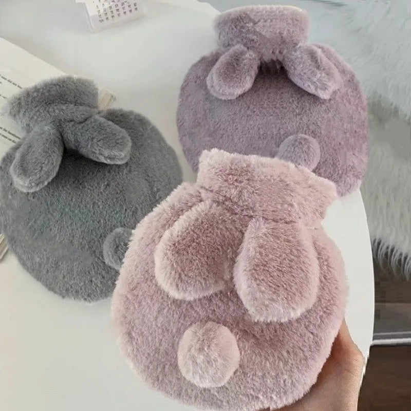 300ML Cute Plush Rabbit Hot Water Bag with Cover for Winter Hand Feet Warmer Explosion-Proof Reusable Jug Bottle for Hot Water