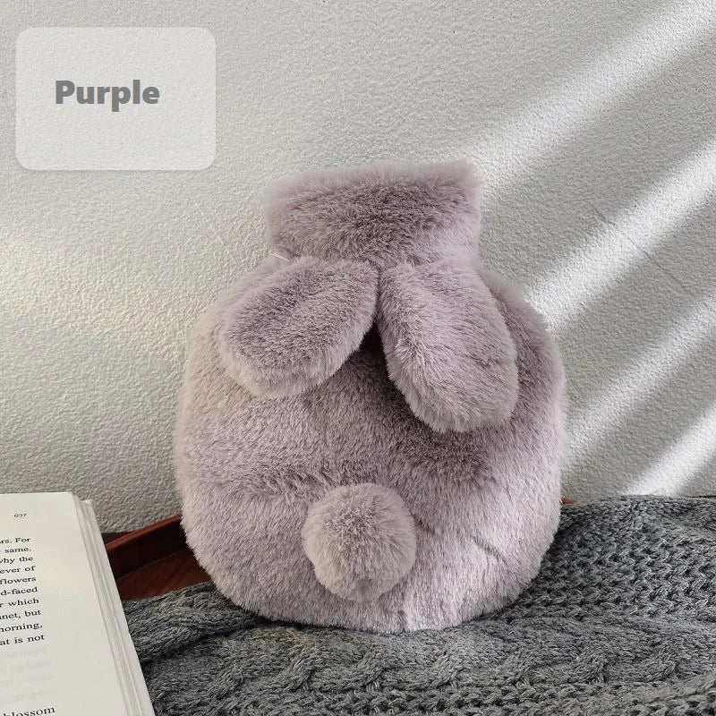 300ML Cute Plush Rabbit Hot Water Bag with Cover for Winter Hand Feet Warmer Explosion-Proof Reusable Jug Bottle for Hot Water