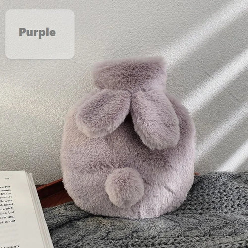 300ML Cute Plush Rabbit Hot Water Bag with Cover for Winter Hand Feet Warmer Explosion-Proof Reusable Jug Bottle for Hot Water